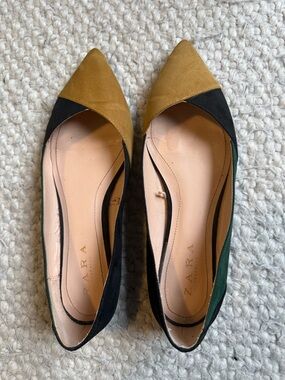 Zara Women's TriTone Pointed Toe Flats - Mustard, Green & Black